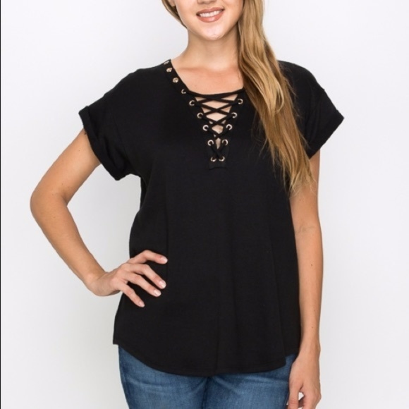 Emma Tops - Emma-The Basic Lace Tie Tee